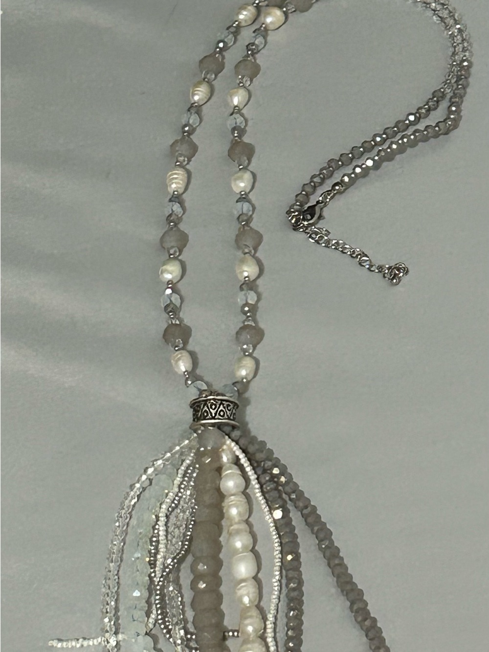 Elegant Bead and Faux Pearl Tassel Necklace